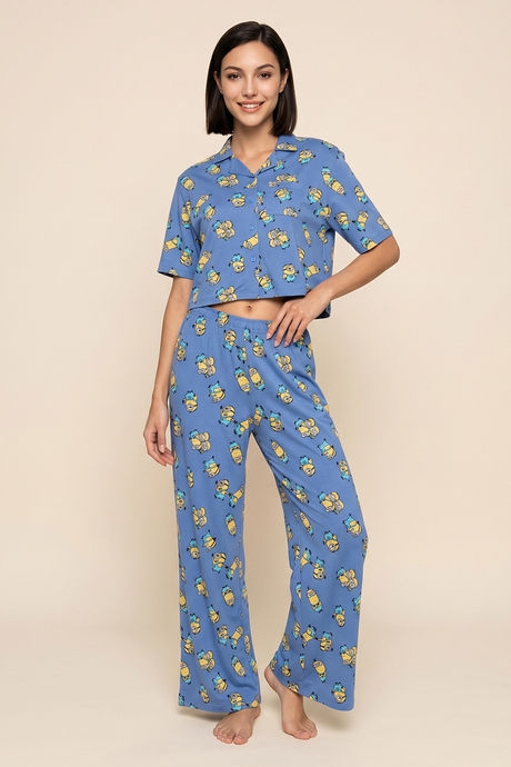 Zivame Minions Knit Cotton Loungewear Set - Riviera — image 2