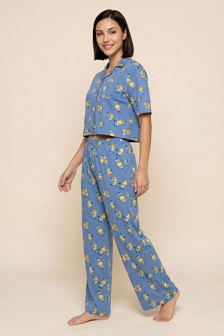 Zivame Minions Knit Cotton Loungewear Set - Riviera — image 3