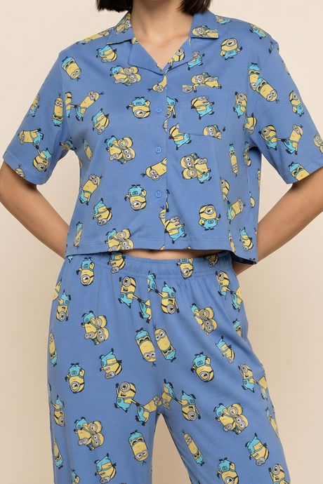 Zivame Minions Knit Cotton Loungewear Set - Riviera — image 5