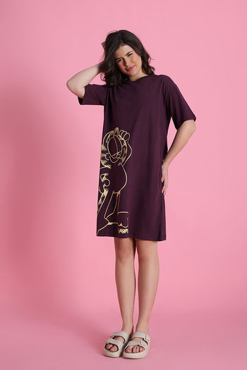 Zivame Garfield Knit Cotton Loungewear Dress - Fig — image 2
