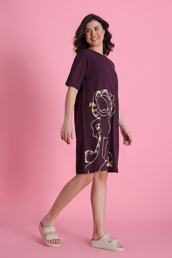 Zivame Garfield Knit Cotton Loungewear Dress - Fig — image 3