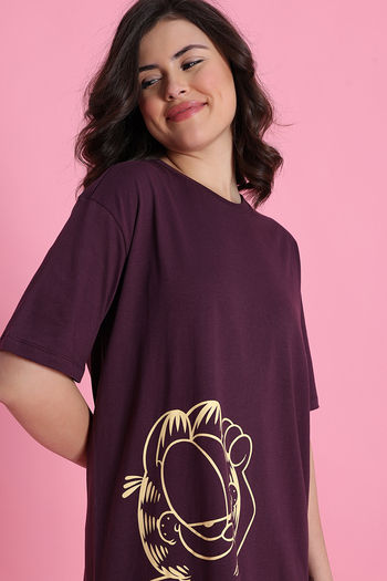 Zivame Garfield Knit Cotton Loungewear Dress - Fig — image 5