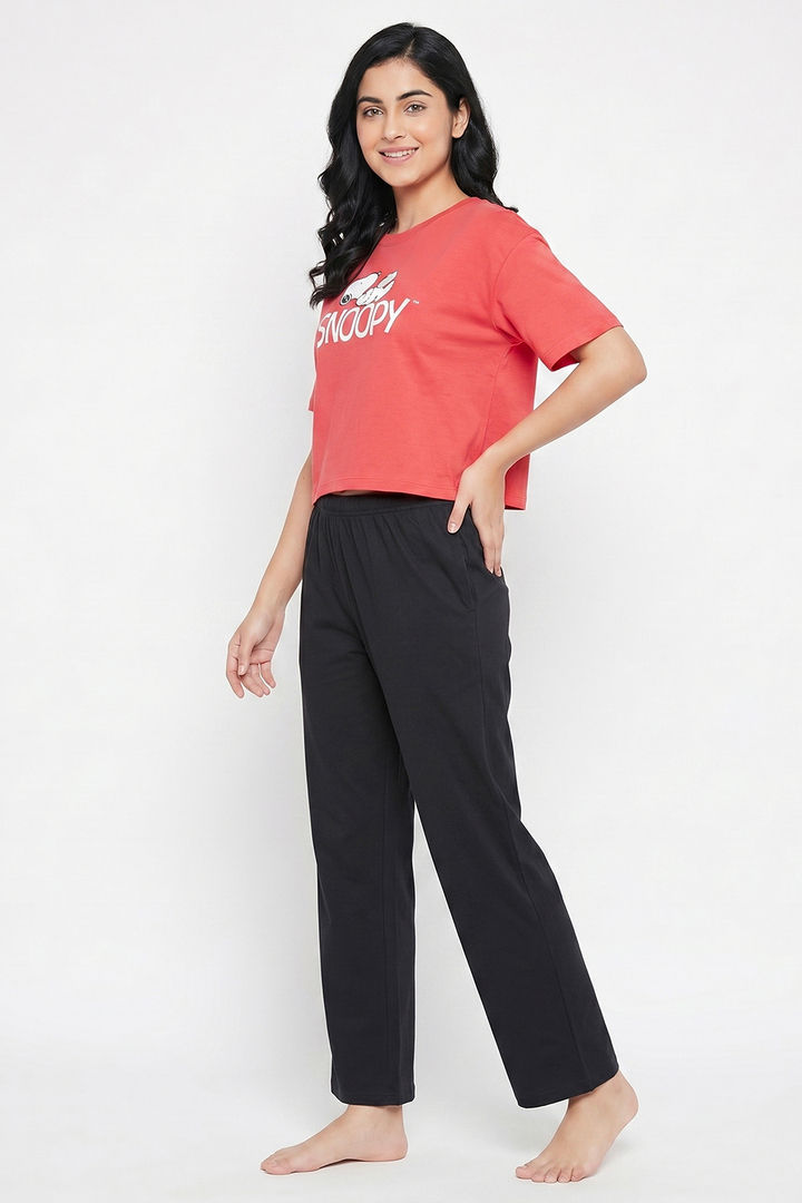 Zivame Peanuts Knit Cotton Loungewear Set - Cayenne — image 3