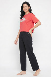 Zivame Peanuts Knit Cotton Loungewear Set - Cayenne — thumbnail 3