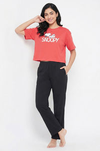 Zivame Peanuts Knit Cotton Loungewear Set - Cayenne — thumbnail 4