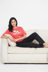 Zivame Peanuts Knit Cotton Loungewear Set - Cayenne — thumbnail 5