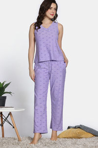 Zivame 2 Mile Fashion Knit Cotton Pyjama Set - Lavender — thumbnail 3