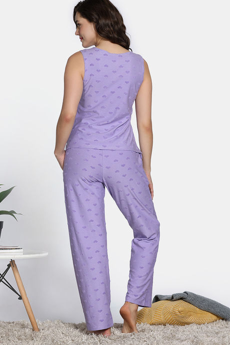 Zivame 2 Mile Fashion Knit Cotton Pyjama Set - Lavender — image 5