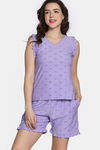 Zivame 2 Mile Fashion Sweetheart Diaries Knit Cotton Shorts Set - Lavender — thumbnail 2