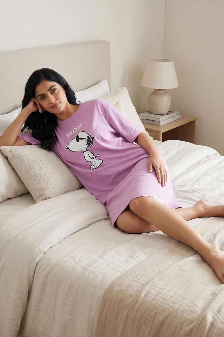 Zivame Peanuts Knit Cotton Loungewear Dress - Phalaenopsis — image 5