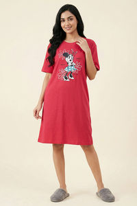 Zivame Minnie Mouse Knit Cotton Loungwear Dress - Raspberry — thumbnail 1