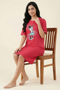 Zivame Minnie Mouse Knit Cotton Loungwear Dress - Raspberry — thumbnail 3