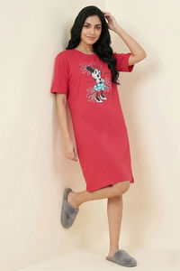 Zivame Minnie Mouse Knit Cotton Loungwear Dress - Raspberry — thumbnail 5