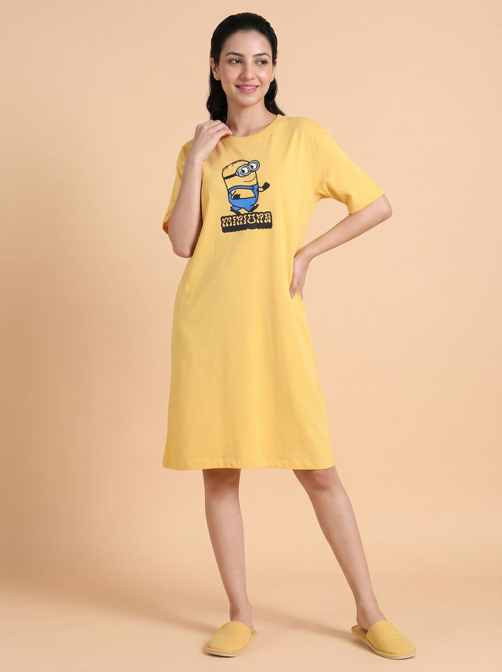 Zivame Minions Knit Cotton Loungwear Dress - Yarrow — image 2
