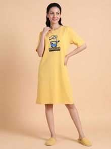 Zivame Minions Knit Cotton Loungwear Dress - Yarrow — thumbnail 2