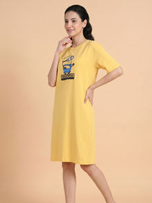 Zivame Minions Knit Cotton Loungwear Dress - Yarrow — thumbnail 3