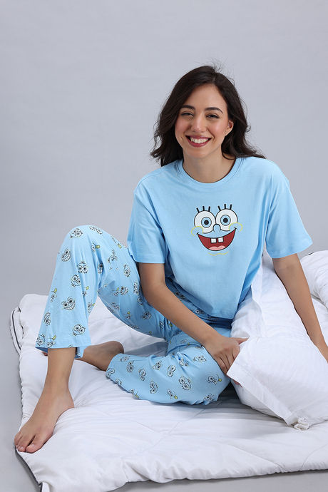 Zivame Sponge Bob Knit Cotton Pyjama Set - Country Air — image 5