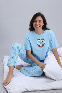 Zivame Sponge Bob Knit Cotton Pyjama Set - Country Air — thumbnail 5