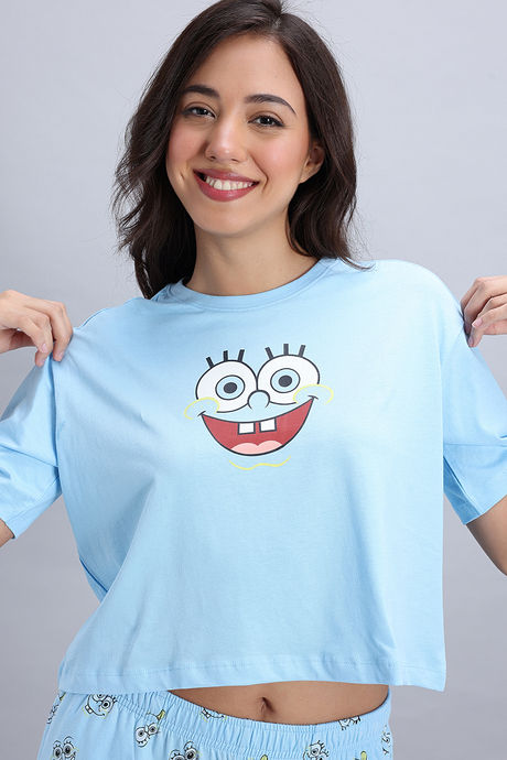 Zivame Sponge Bob Knit Cotton Pyjama Set - Country Air — image 6