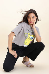 Zivame Sponge Bob Knit Cotton Loungewear Top - Wet Weather — thumbnail 5