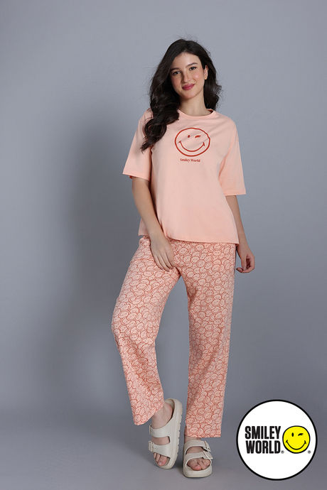 Zivame Smiley World 2 Mile Fashion Knit Cotton Loungewear Set - Peach Parfait — image 2