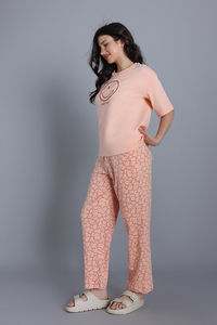 Zivame Smiley World 2 Mile Fashion Knit Cotton Loungewear Set - Peach Parfait — thumbnail 3