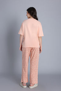 Zivame Smiley World 2 Mile Fashion Knit Cotton Loungewear Set - Peach Parfait — thumbnail 4