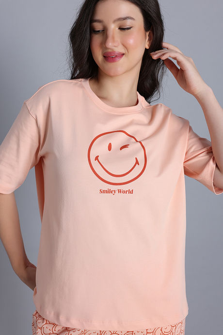 Zivame Smiley World 2 Mile Fashion Knit Cotton Loungewear Set - Peach Parfait — image 6