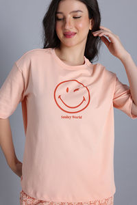 Zivame Smiley World 2 Mile Fashion Knit Cotton Loungewear Set - Peach Parfait — thumbnail 6