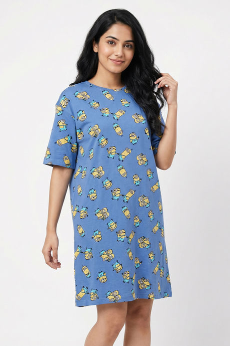 Zivame Minions Knit Cotton Loungewear Dress - Riviera — image 2