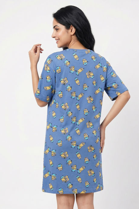 Zivame Minions Knit Cotton Loungewear Dress - Riviera — image 3