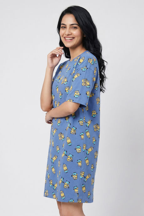 Zivame Minions Knit Cotton Loungewear Dress - Riviera — image 4