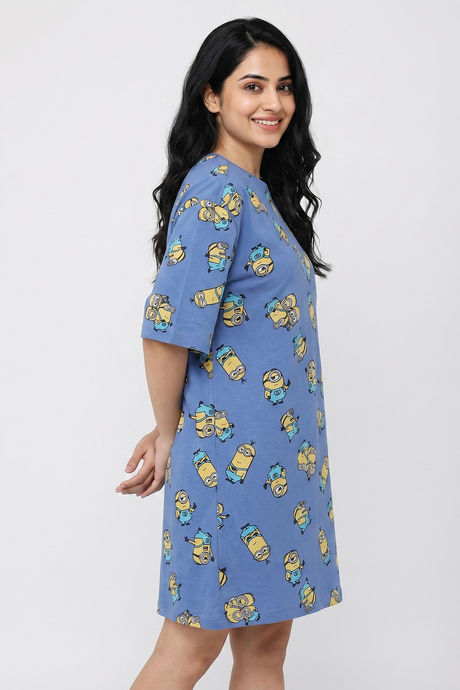 Zivame Minions Knit Cotton Loungewear Dress - Riviera — image 5