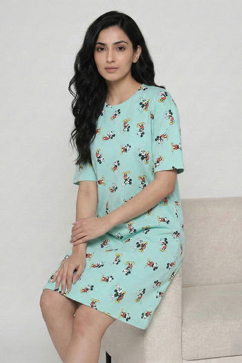 Zivame Mickey & Friends Knit Cotton Loungewear Dress - Yucca — image 5