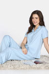 Zivame Sugar Stripes Woven Pyjama Set - Omphalodes — thumbnail 1