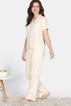 Zivame Sugar Stripes Woven Pyjama Set - Parchment — thumbnail 3