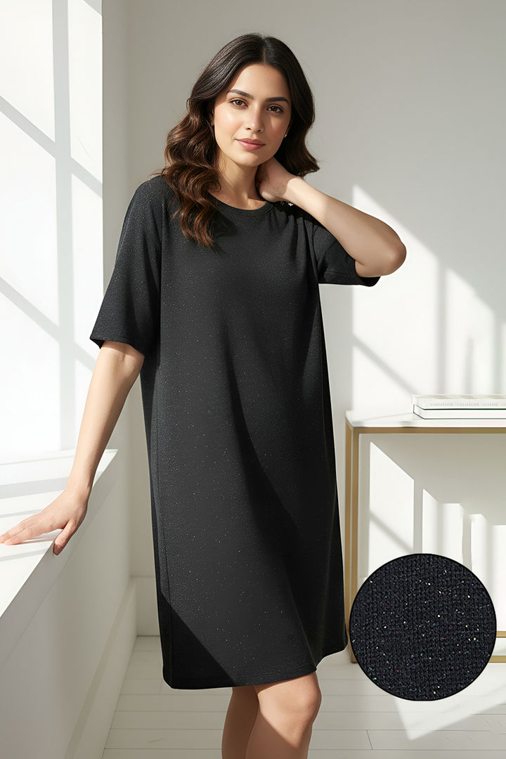 Zivame 2 Mile Fashion Knit Cotton Loungewear Dress - Caviar — image 2