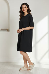 Zivame 2 Mile Fashion Knit Cotton Loungewear Dress - Caviar — thumbnail 3