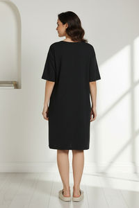 Zivame 2 Mile Fashion Knit Cotton Loungewear Dress - Caviar — thumbnail 4