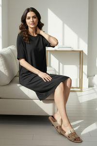 Zivame 2 Mile Fashion Knit Cotton Loungewear Dress - Caviar — thumbnail 5