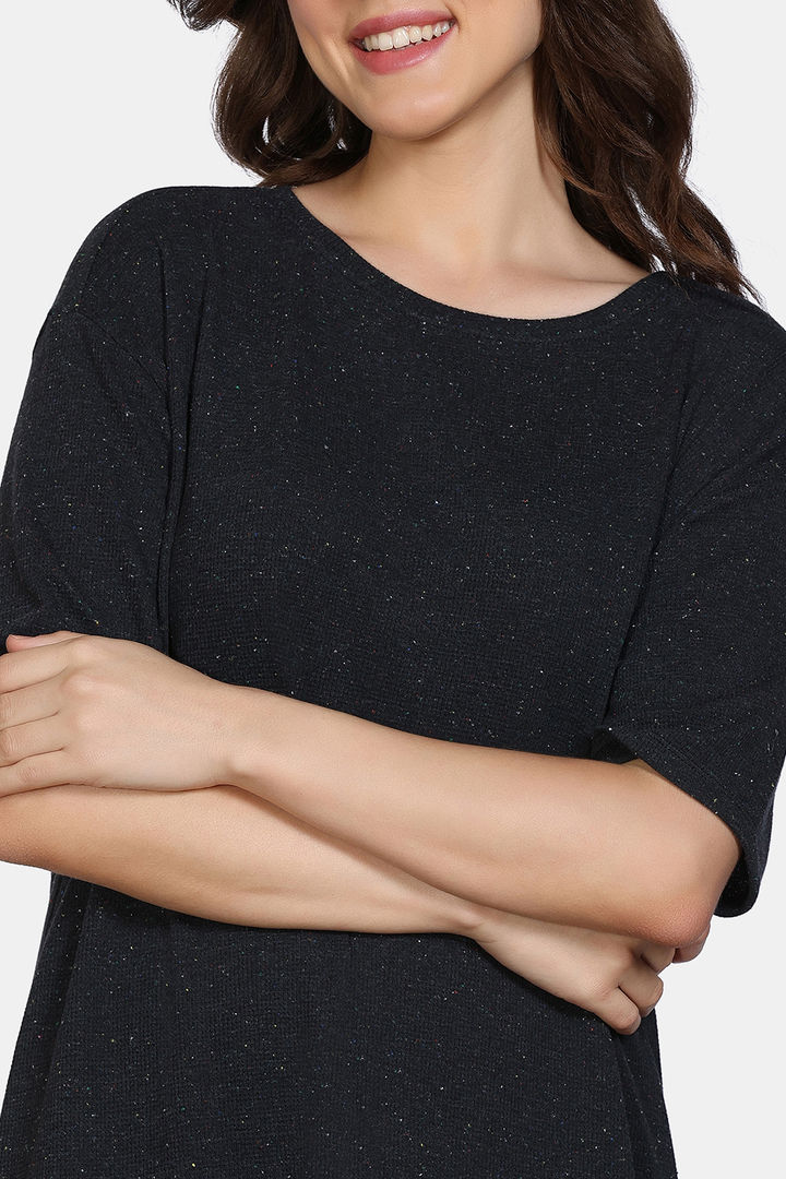 Zivame 2 Mile Fashion Knit Cotton Loungewear Dress - Caviar — image 7