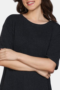 Zivame 2 Mile Fashion Knit Cotton Loungewear Dress - Caviar — thumbnail 7