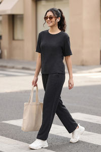 Zivame 2 Mile Fashion Knit Cotton Loungewear Set - Caviar — thumbnail 1