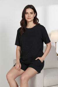 Zivame Knit Cotton Shorts Set - Caviar — thumbnail 5