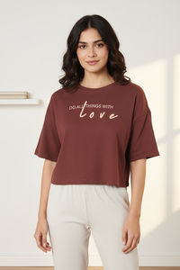 Zivame Knit Poly Loungewear Top - Cinnamon — thumbnail 2