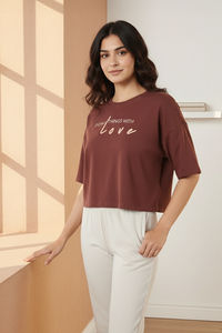 Zivame Knit Poly Loungewear Top - Cinnamon — thumbnail 3