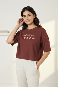 Zivame Knit Poly Loungewear Top - Cinnamon — thumbnail 5