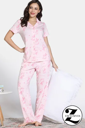 Zivame Knit Cotton Pyjama Set - Fairy Tale