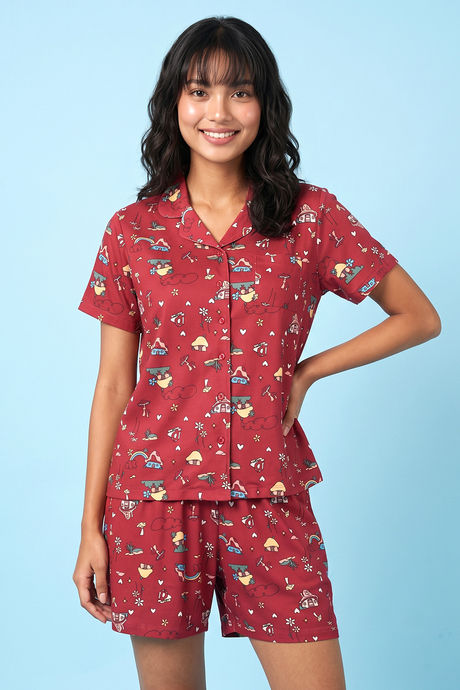 Buy Zivame Smurf Collection Knit Poly Short Set - Salsa