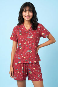 Zivame Smurf Collection Knit Poly Short Set - Salsa — thumbnail 1